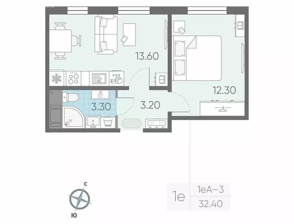 1-комнатная квартира: Ковалёво, улица Александра Разгонина, 1к3 (32.4 ... - Фото 0