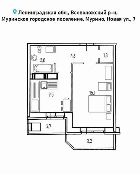 1-к кв. Ленинградская область, Мурино Всеволожский район, Новая ул., 7 ... - Фото 0