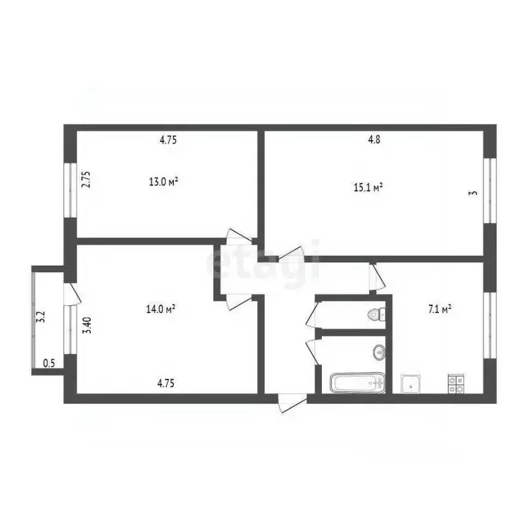 3-к кв. Московская область, Дмитров Большевистский пер., 4А (57.8 м) - Фото 2
