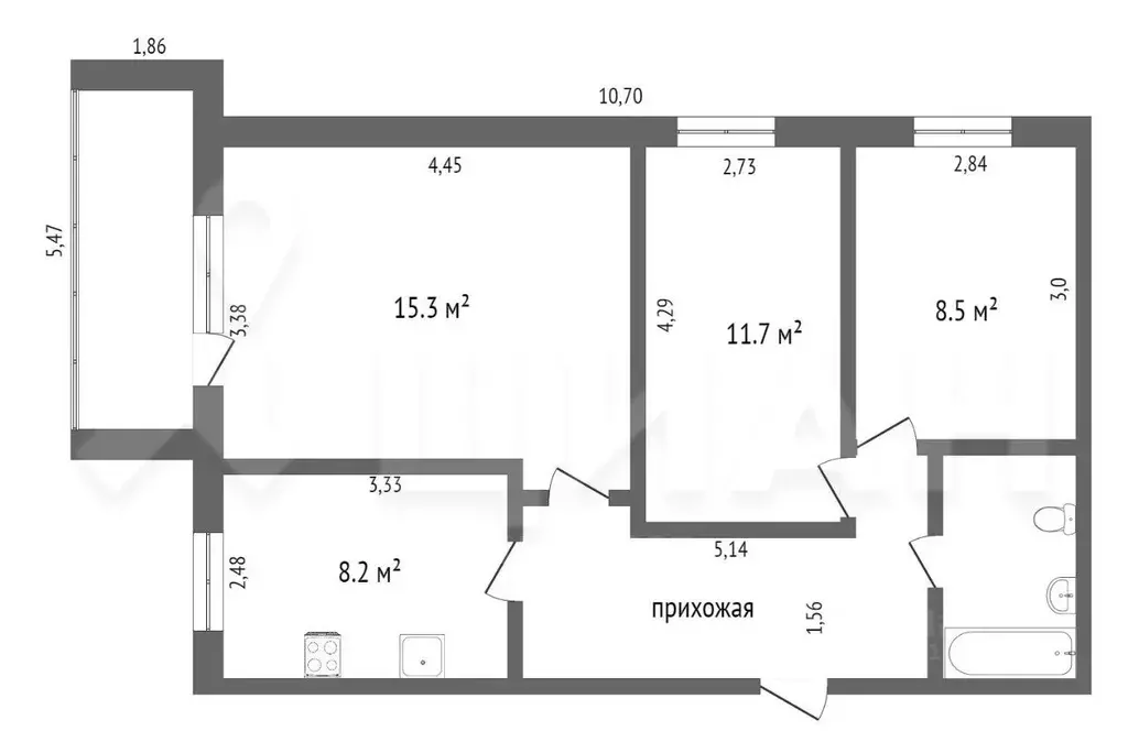 3-к кв. Татарстан, Казань ул. Голубятникова, 30 (60.0 м) - Фото 2