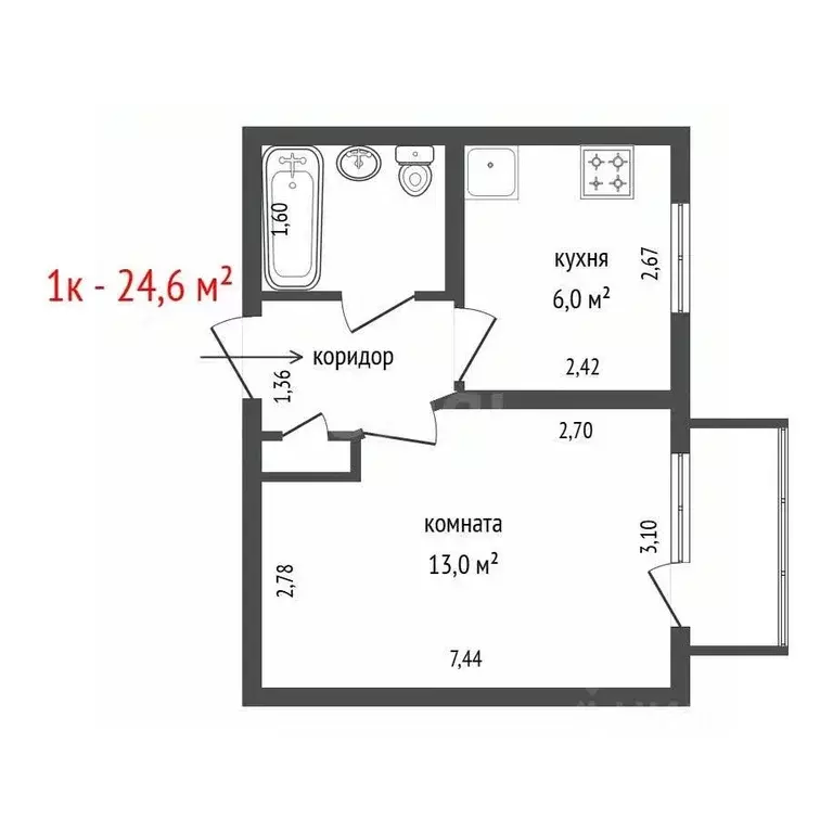 1-к кв. Свердловская область, Ревда ул. Энгельса, 61 (24.6 м) - Фото 2