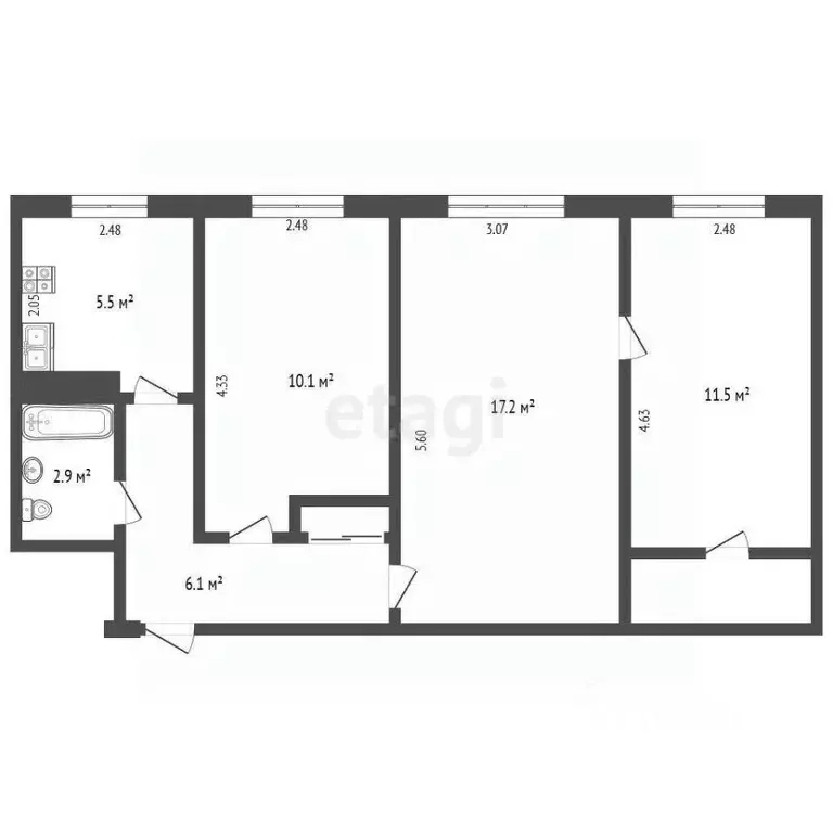 3-к кв. Псковская область, Псков Стахановская ул., 10 (56.9 м) - Фото 2