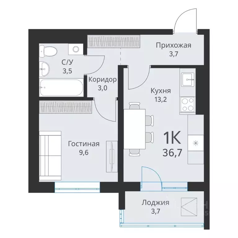 1-к кв. Новосибирская область, Обь  (34.9 м) - Фото 0