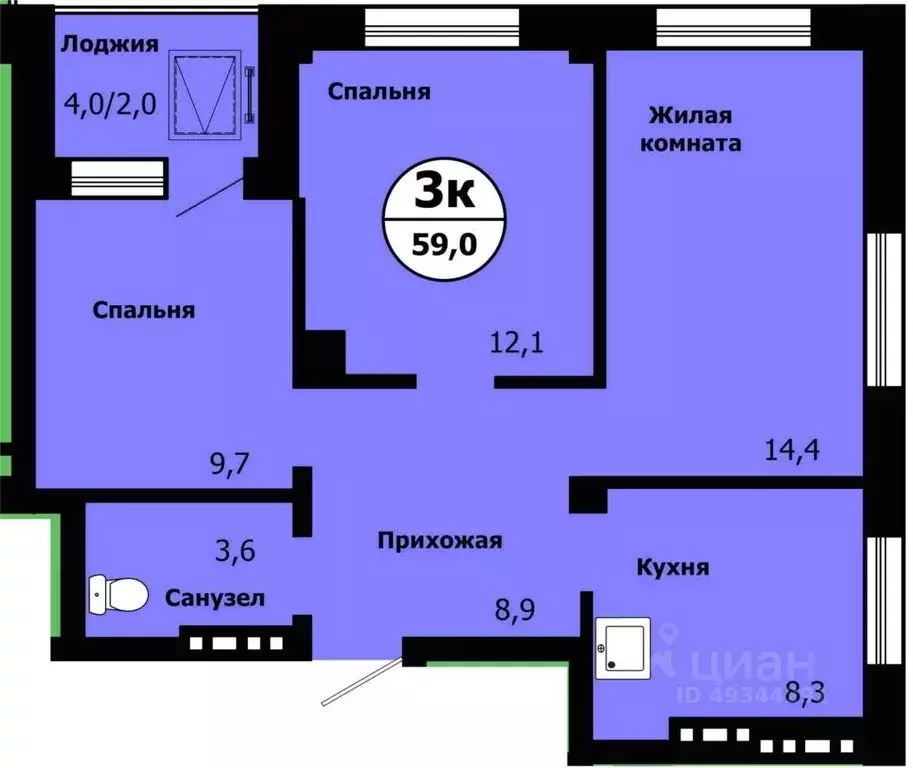 3-к кв. Красноярский край, Красноярск Тихие Зори мкр,  (58.9 м) - Фото 0