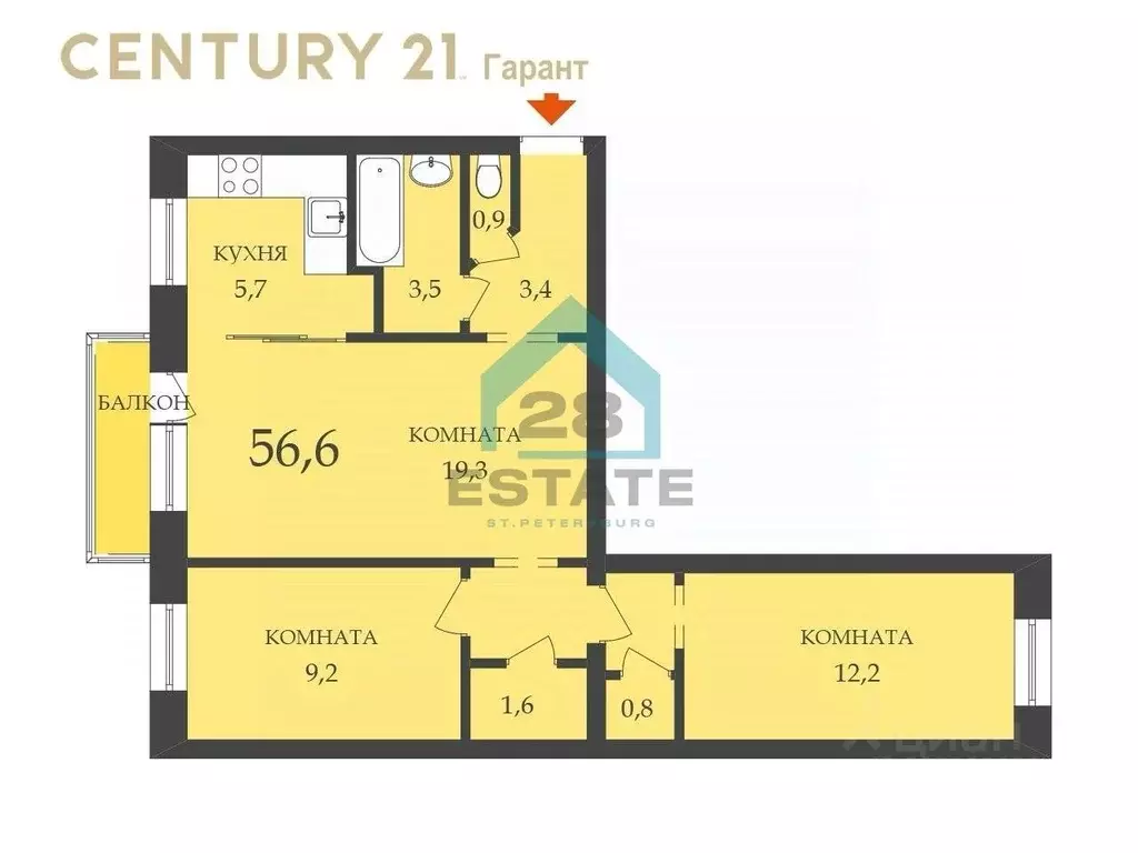 3-к кв. Санкт-Петербург Кубинская ул., 40 (56.6 м) - Фото 1