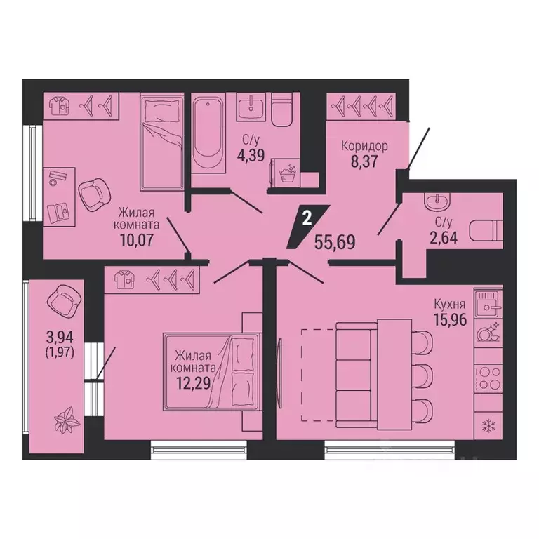 2-к кв. Свердловская область, Екатеринбург пер. Ученический, 4 (55.7 ... - Фото 1