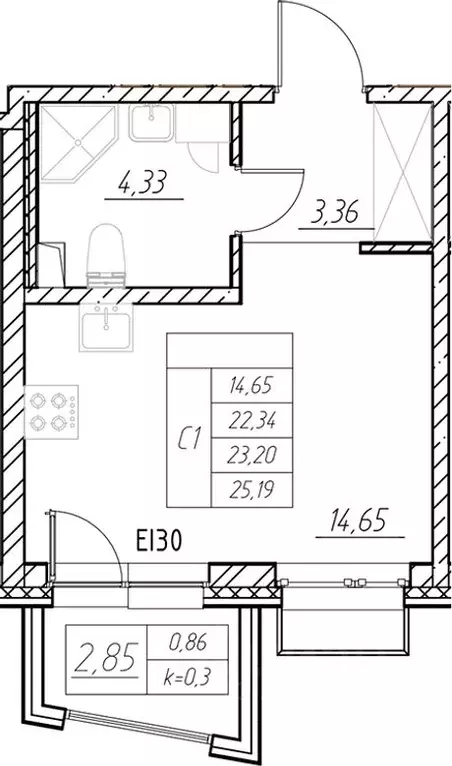 Студия Санкт-Петербург Полюстровский просп., 87к1 (23.2 м) - Фото 1