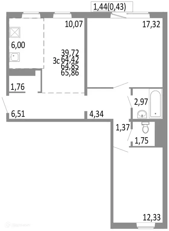 Продаётся 3-к квартира, 64.85 м - Фото 0