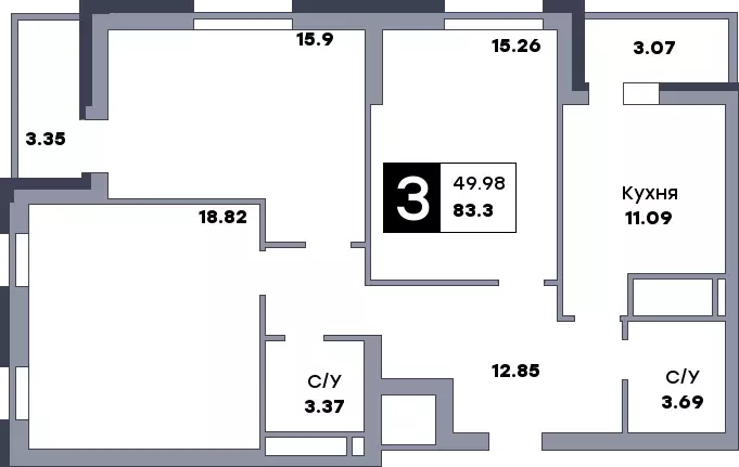 3-к квартира, 83.5 м - Фото 0