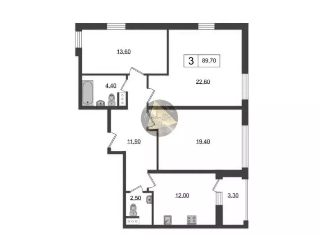 3-комнатная квартира: Санкт-Петербург, Парфёновская улица, 6к2 (89.7 ... - Фото 2