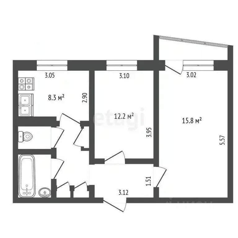 2-к кв. Костромская область, Кострома Индустриальная ул., 6 (49.6 м) - Фото 2