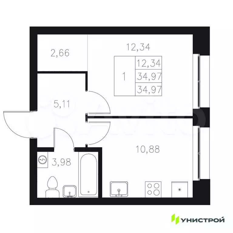 1-к. квартира, 35 м, 2/8 эт. - Фото 0