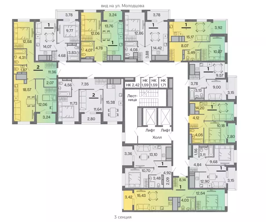1-к кв. Рязанская область, Рязань Бирюзова Парк жилой комплекс (41.52 ... - Фото 2