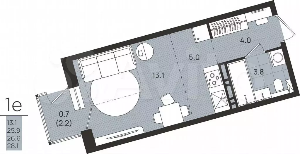 Квартира-студия, 26,6 м, 3/8 эт. - Фото 0