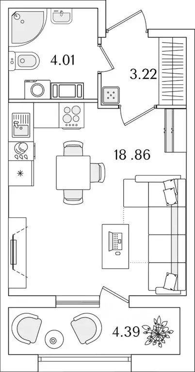 студия санкт-петербург полюстрово тер, (28.29 м) - Фото 0