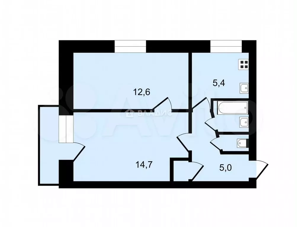 2-к. квартира, 41,4 м, 5/5 эт. - Фото 0