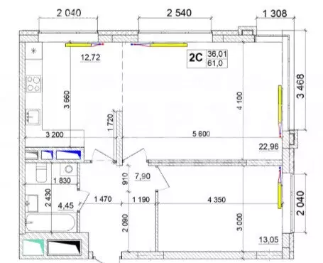2-комнатная квартира: Кемерово, улица Сарыгина, 31 (61 м) - Фото 1