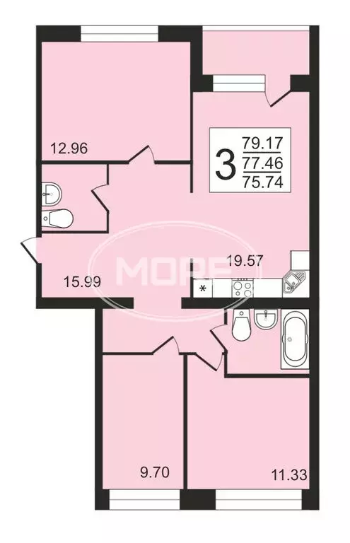3-комнатная квартира: Калининград, Суздальская улица, 13 (75.74 м) - Фото 0