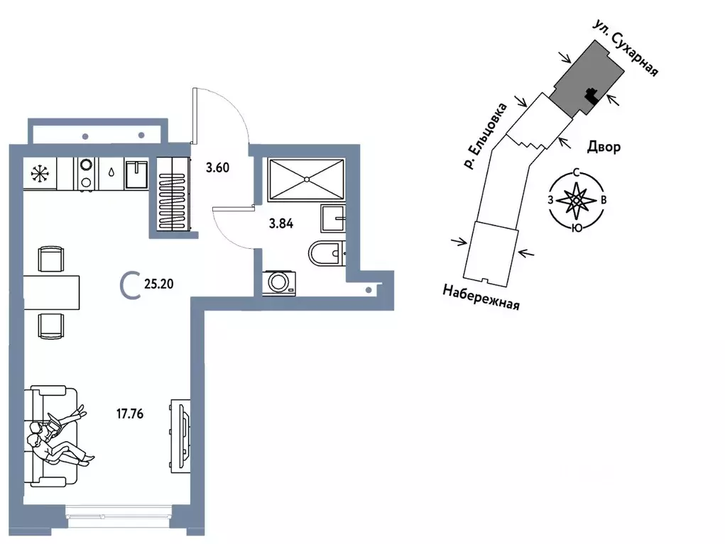 Студия Новосибирская область, Новосибирск Сухарная ул., 109/2 (25.2 м) - Фото 1