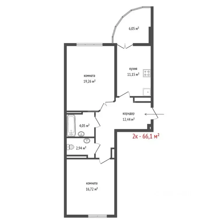 2-к кв. Свердловская область, Екатеринбург ул. Щербакова, 20 (66.1 м) - Фото 2