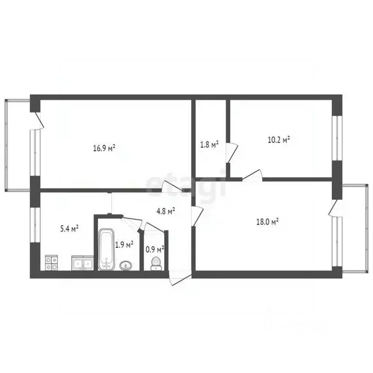 3-к кв. Севастополь просп. Генерала Острякова, 97 (61.0 м) - Фото 1