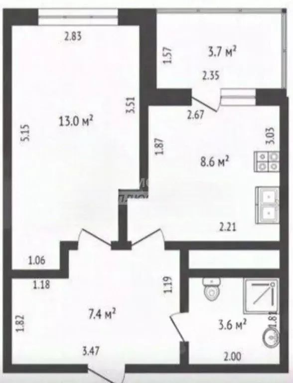 1-к кв. Тюменская область, Тюмень Дамбовская ул., 25к1 (32.8 м) - Фото 2