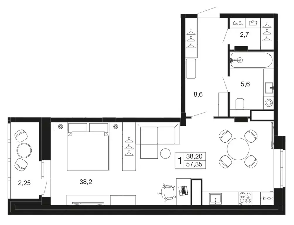 Квартира-студия: Апрелевка, жилой комплекс Времена Года, к2 (57.4 м) - Фото 1