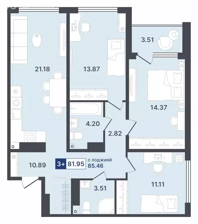 3-комнатная квартира: Тюмень, Ставропольская улица, 1 (81.95 м) - Фото 0