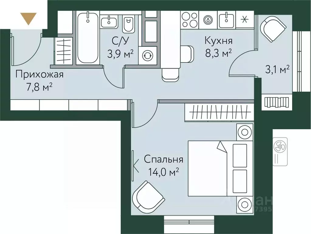 1-к кв. Волгоградская область, Волгоград Новосибирская ул., 74с1 (37.1 ... - Фото 0