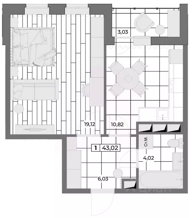 1-к кв. Орловская область, Орел Мясокомбинат мкр,  (41.51 м) - Фото 0