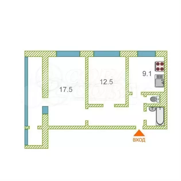 2-к. квартира, 50,2 м, 9/9 эт. - Фото 0
