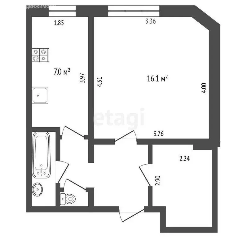 2-комнатная квартира: Тюмень, улица Осипенко, 63 (37.6 м) - Фото 0