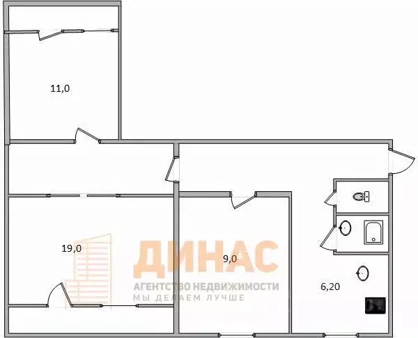 3-к кв. Санкт-Петербург ул. Димитрова, 7К2 (58.0 м) - Фото 1