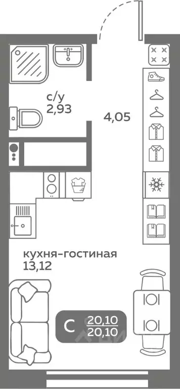 Студия Тюменская область, Тюмень ул. Вадима Бованенко, 10 (20.1 м) - Фото 0