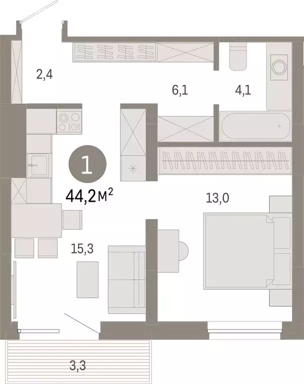 1-комнатная квартира: Екатеринбург, улица Войкова, 15 (44.18 м) - Фото 1