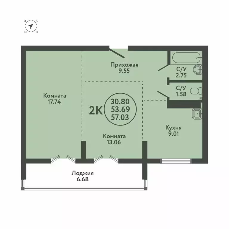 2-комнатная квартира: село Верх-Тула, Луговая улица, 19 (57.03 м) - Фото 0