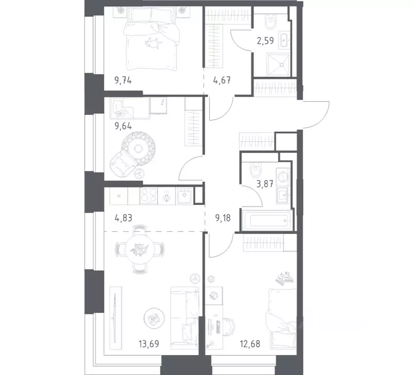 3-к кв. Москва Верейская ул., 43к9 (70.89 м) - Фото 0
