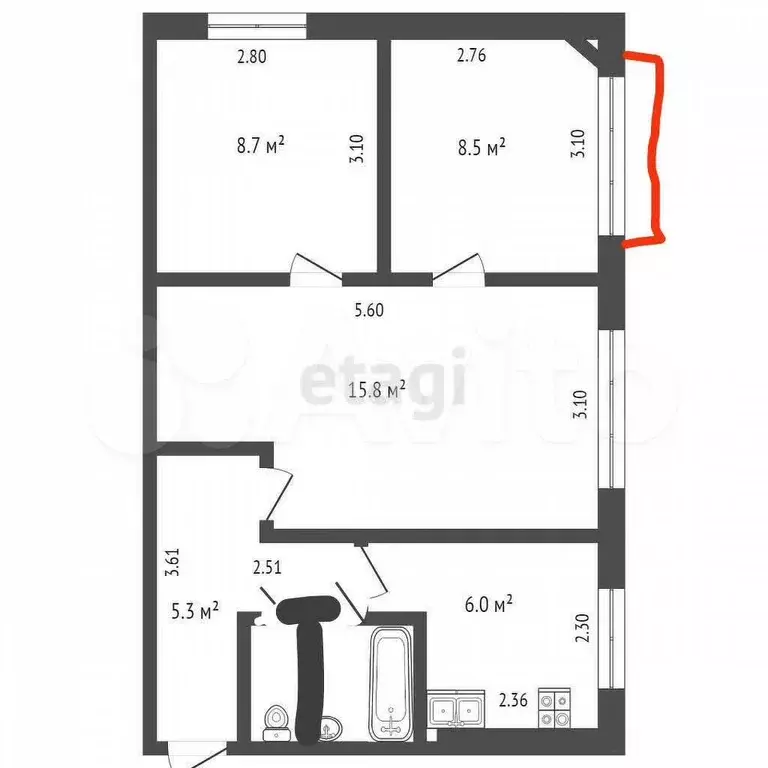 3-к. квартира, 47,2 м, 5/5 эт. - Фото 0