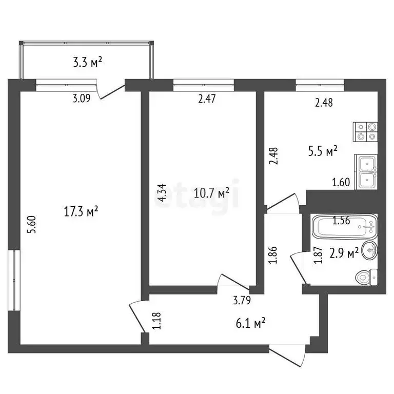 2-комнатная квартира: Самара, улица Мориса Тореза, 17А (43.5 м) - Фото 1
