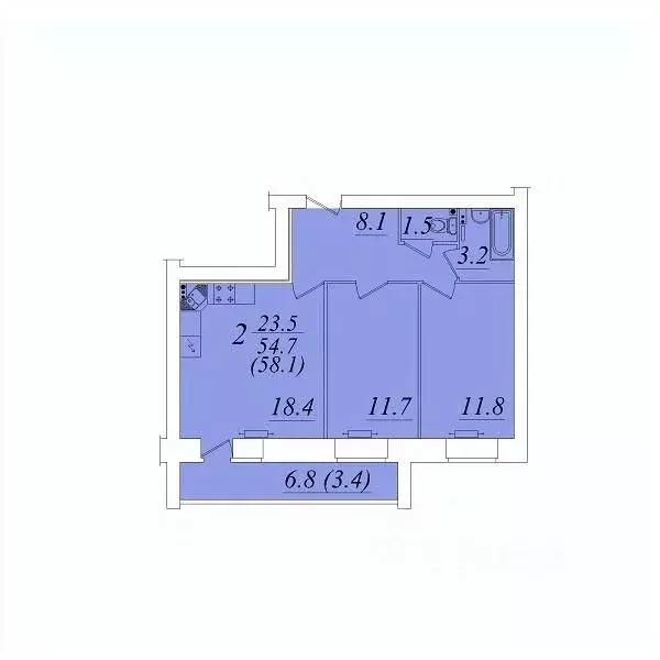 2-к кв. Вологодская область, Вологда  (58.1 м) - Фото 1