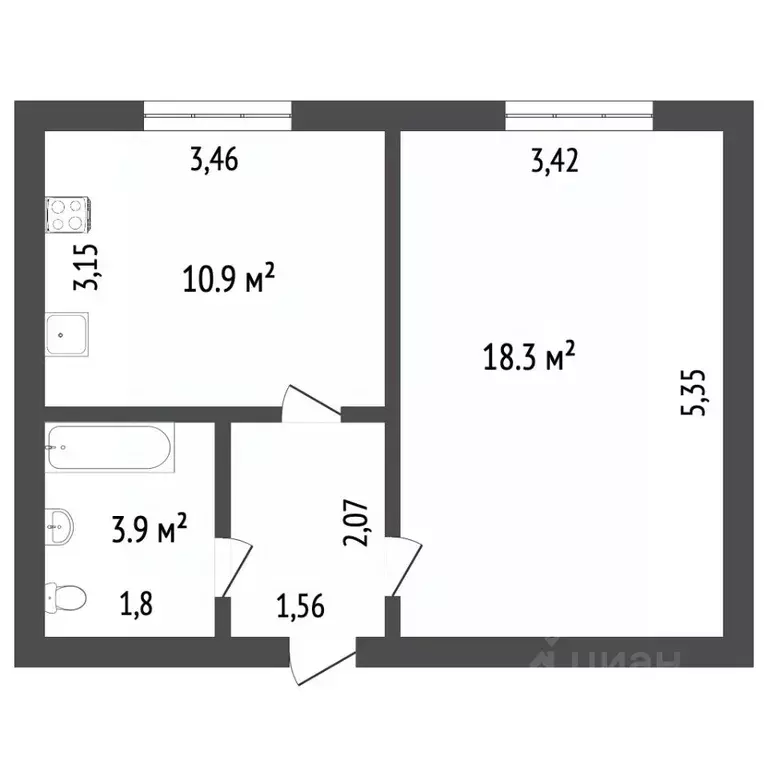 1-к кв. Ханты-Мансийский АО, Ханты-Мансийск Ключевая ул., 9 (36.0 м) - Фото 1