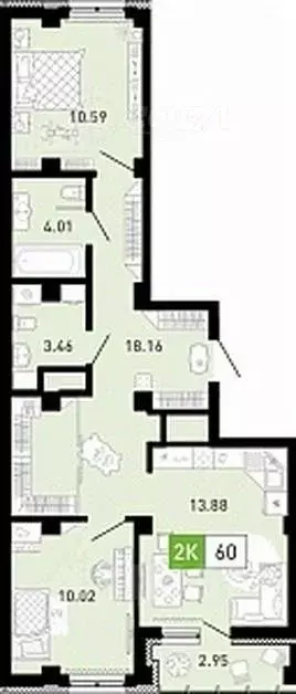 2-к кв. Тюменская область, Тюмень ул. Валентины Трофимовой, 6 (60.4 м) - Фото 1