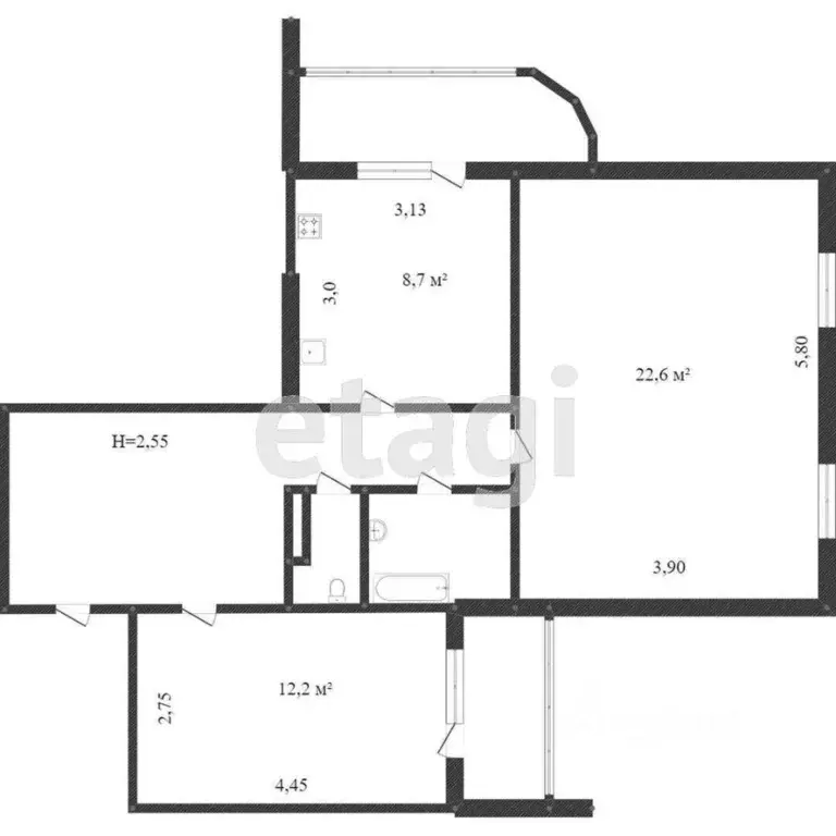 2-к кв. Белгородская область, Белгород ул. Калинина, 1 (62.8 м) - Фото 1