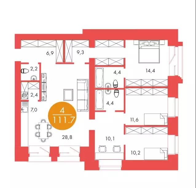 Продаётся 4-к квартира, 111.7 м - Фото 1
