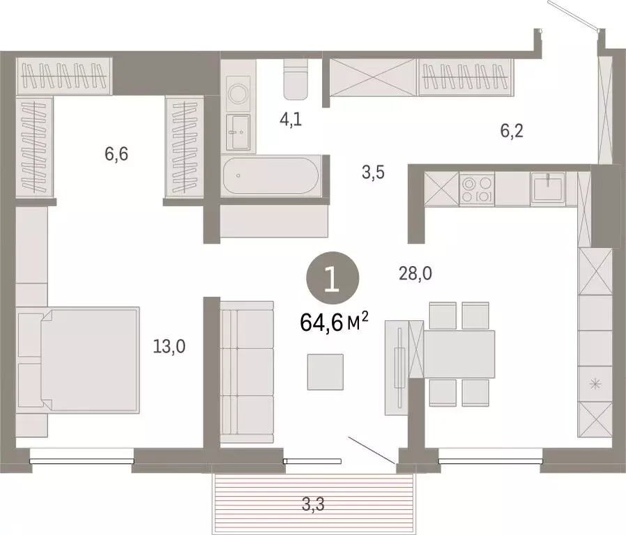 1-комнатная квартира: Екатеринбург, переулок Ритслянда, 15 (64.64 м) - Фото 1