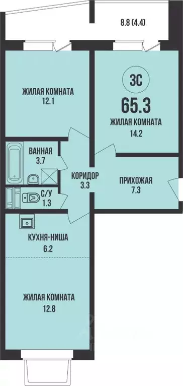 2-к кв. Новосибирская область, Новосибирск Родники мкр, Династия жилой ... - Фото 1