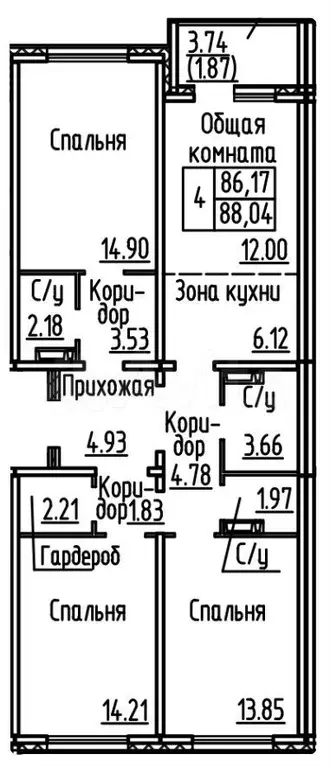 4-к. квартира, 88 м, 5/10 эт. - Фото 0