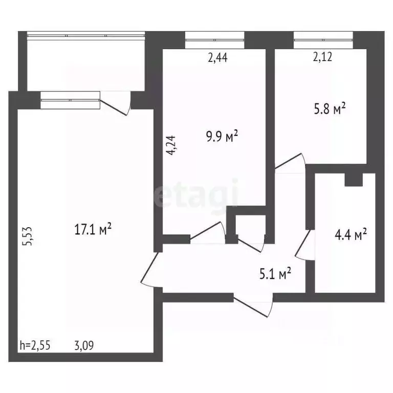 2-к кв. Кемеровская область, Кемерово ул. Тухачевского, 31В (43.0 м) - Фото 2