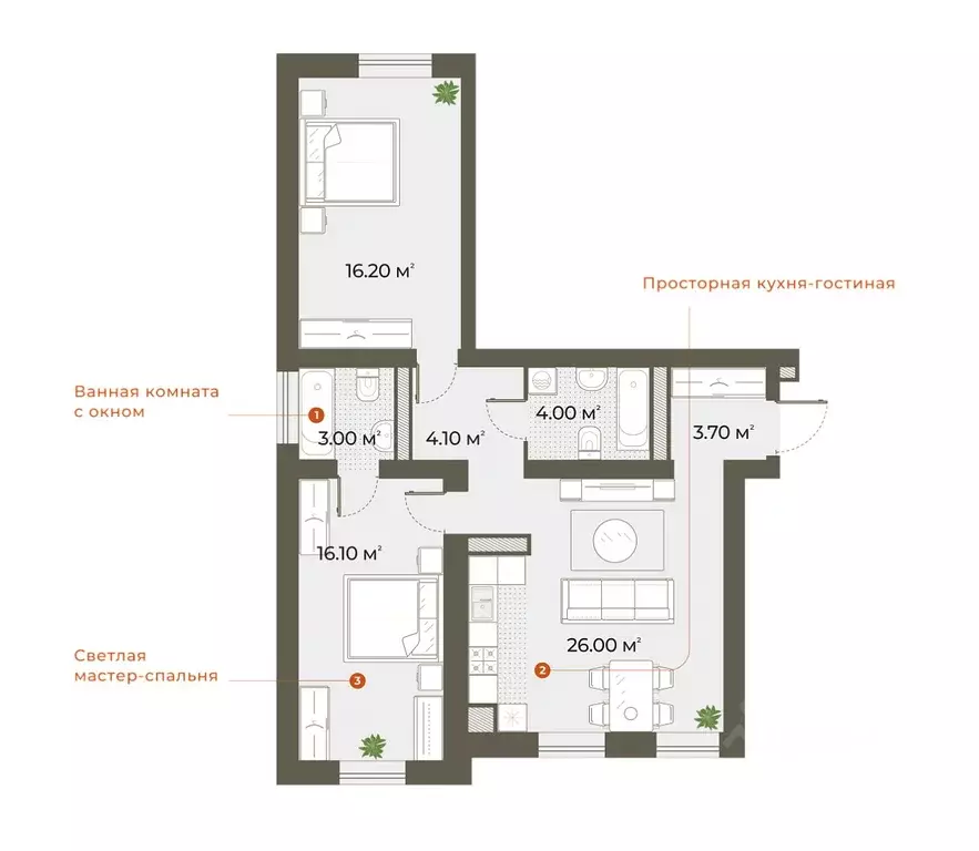 2-к кв. Санкт-Петербург Зеленогорская ул., 3 (74.2 м) - Фото 0