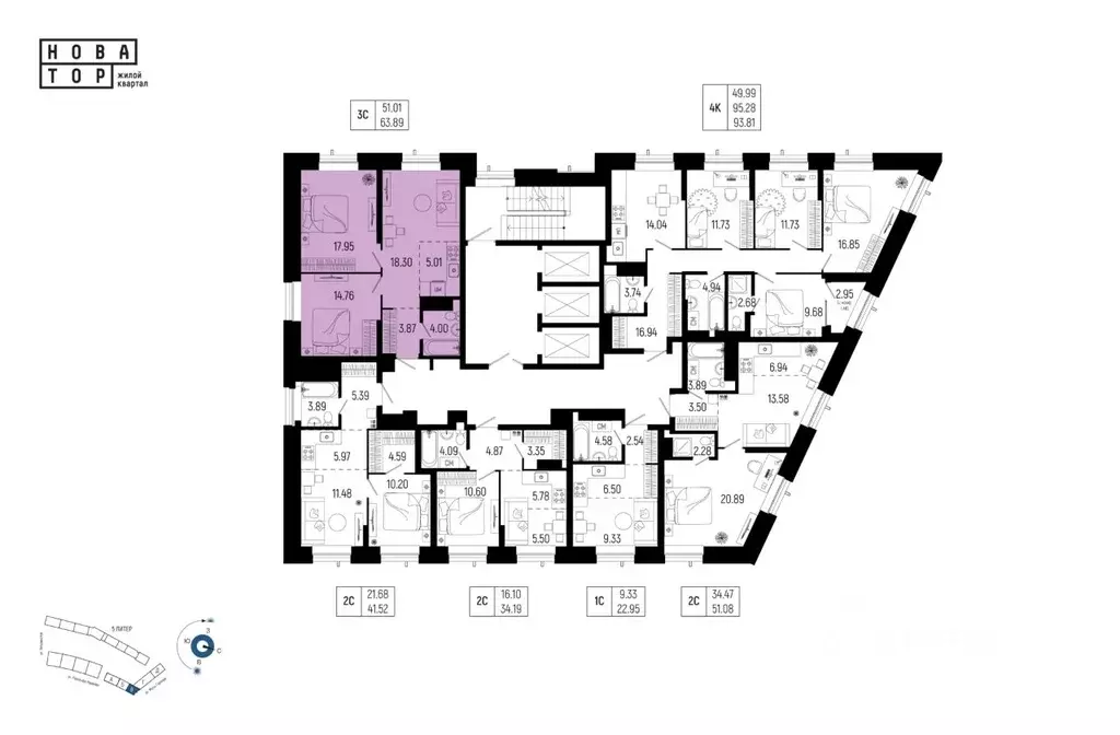 3-к кв. Башкортостан, Уфа Глумилино-1 мкр, Новатор жилой комплекс ... - Фото 2